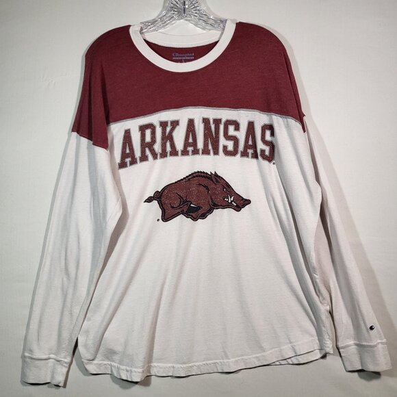 Champion Tops - Champion Woman's Long Sleeve T Shirt Distressed Arkansas Razorbacks Size Large